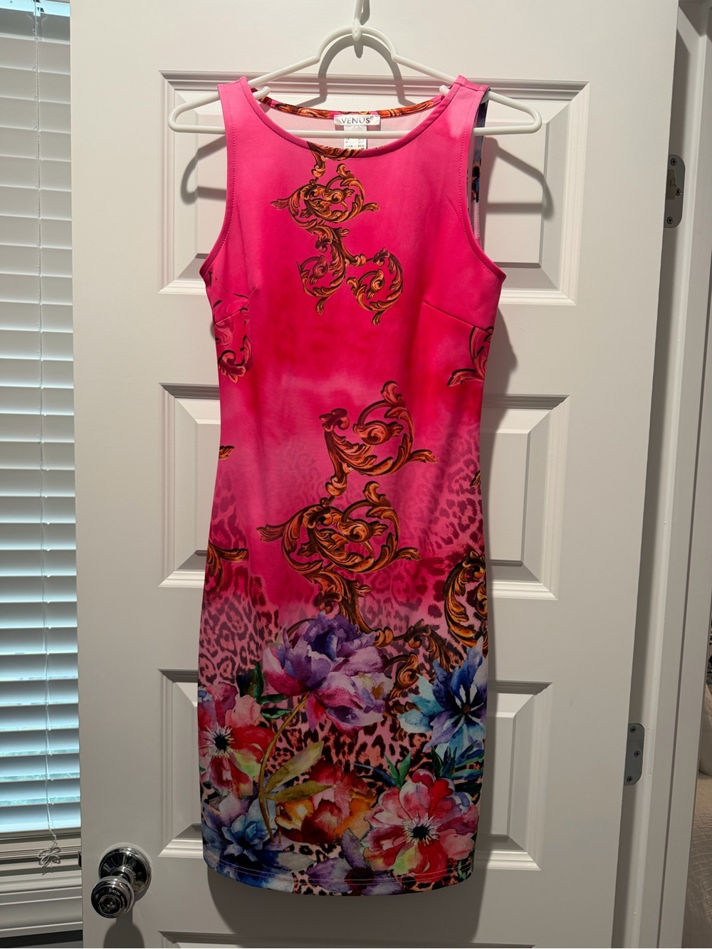 VENUS Hot Pink Floral & Baroque Print Sheath Dress